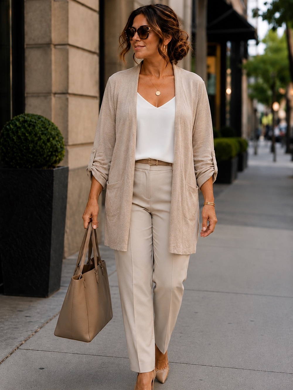 Joan Rivers Women's Beige/Tan 3/4 Sleeves Open-Front Long Cardigan Sweater 2X